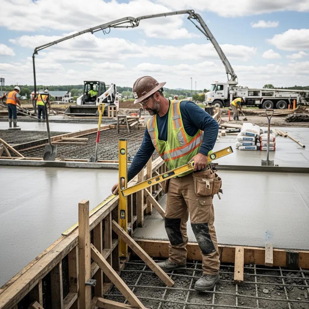 Commercial concrete contractor inspecting work on a construction site in Virginia