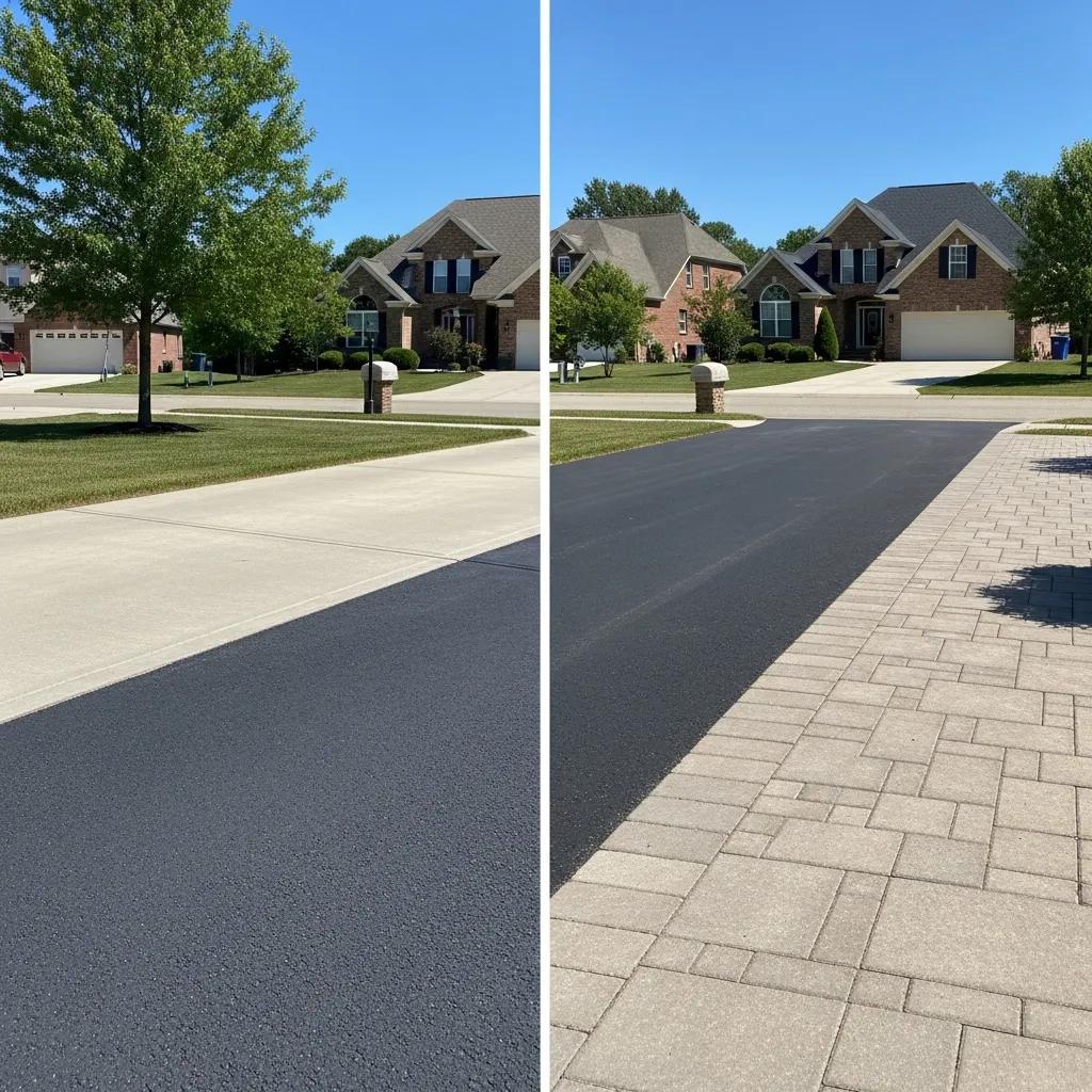 Comparison of concrete, asphalt, and paver driveway materials in a Fredericksburg neighborhood