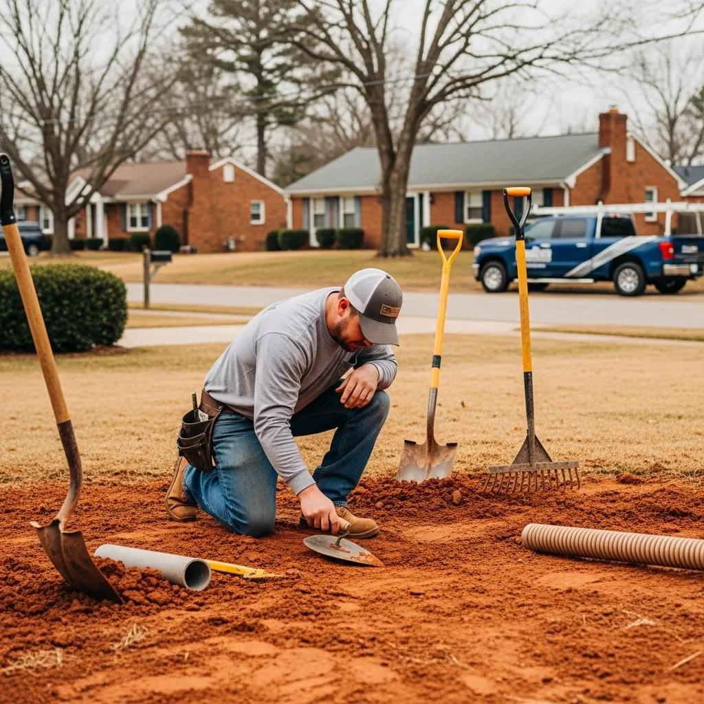 Contractor assessing soil conditions for concrete installation in Fredericksburg, highlighting local expertise