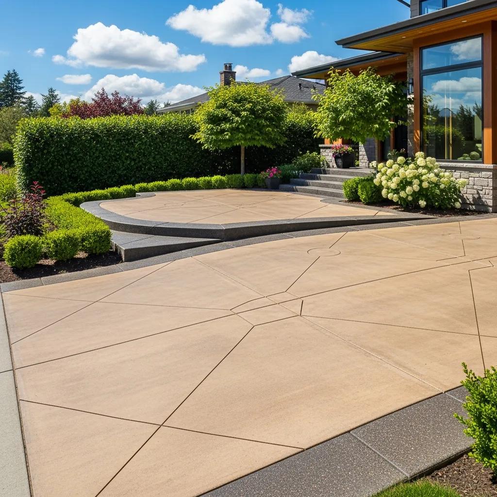 Custom concrete driveway and patio showcasing durability and aesthetic appeal
