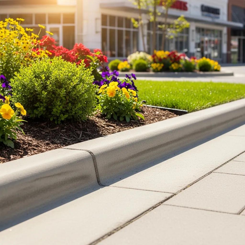 Durable and aesthetically pleasing concrete curbs enhancing a commercial property landscape