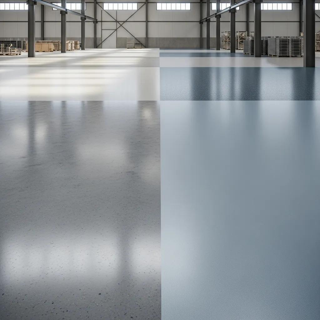 Polished and epoxy-coated industrial concrete flooring in a warehouse environment