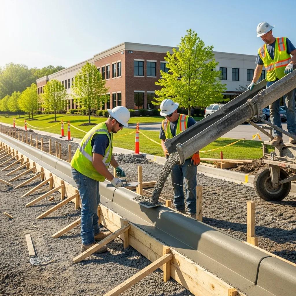 Professional installation of concrete curbs and gutters in Virginia, highlighting the process and aesthetic benefits