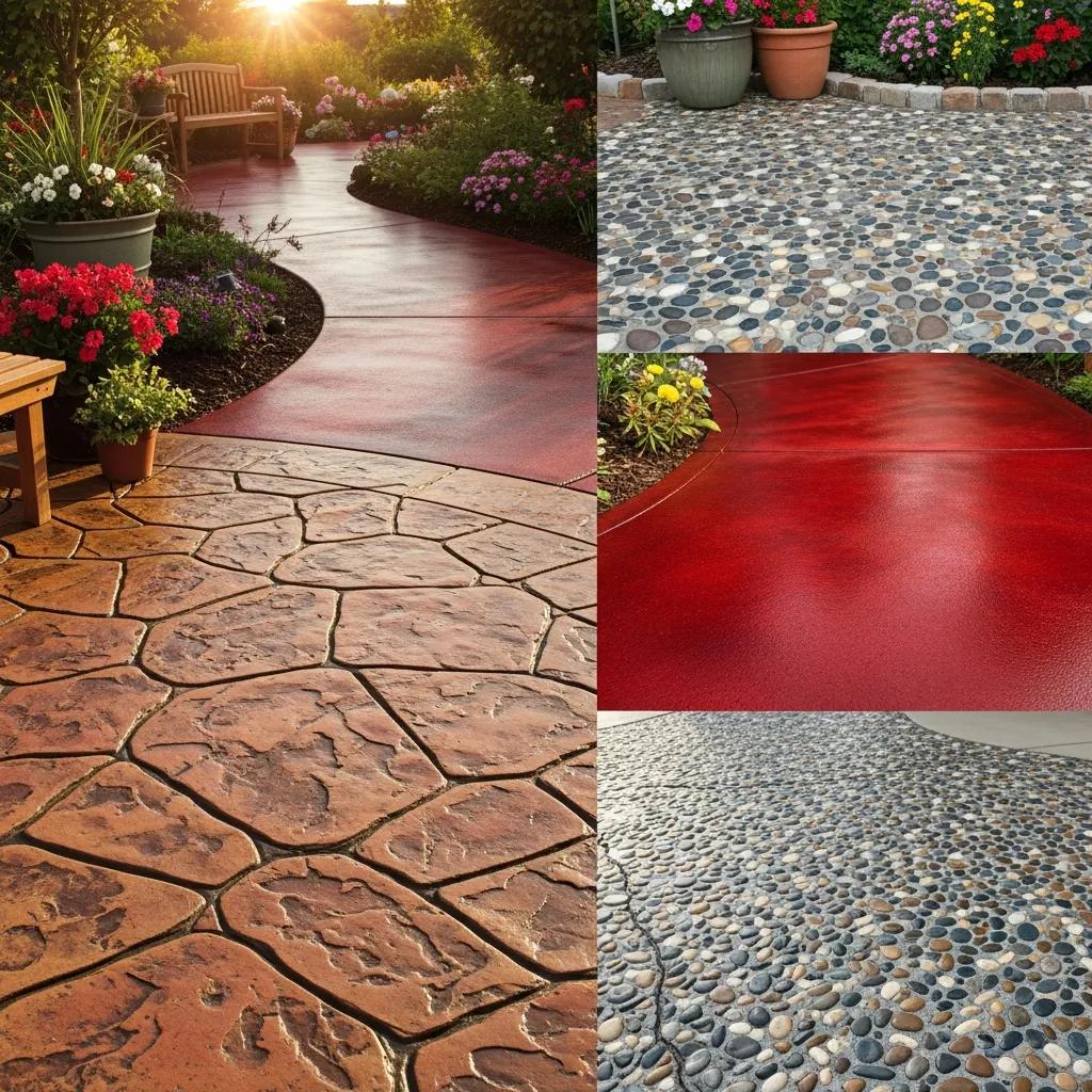 Variety of decorative concrete options showcasing textures and colors