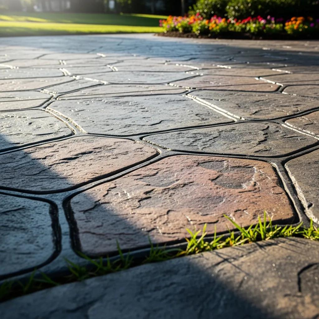 Close-up of stamped concrete patterns showcasing texture and design