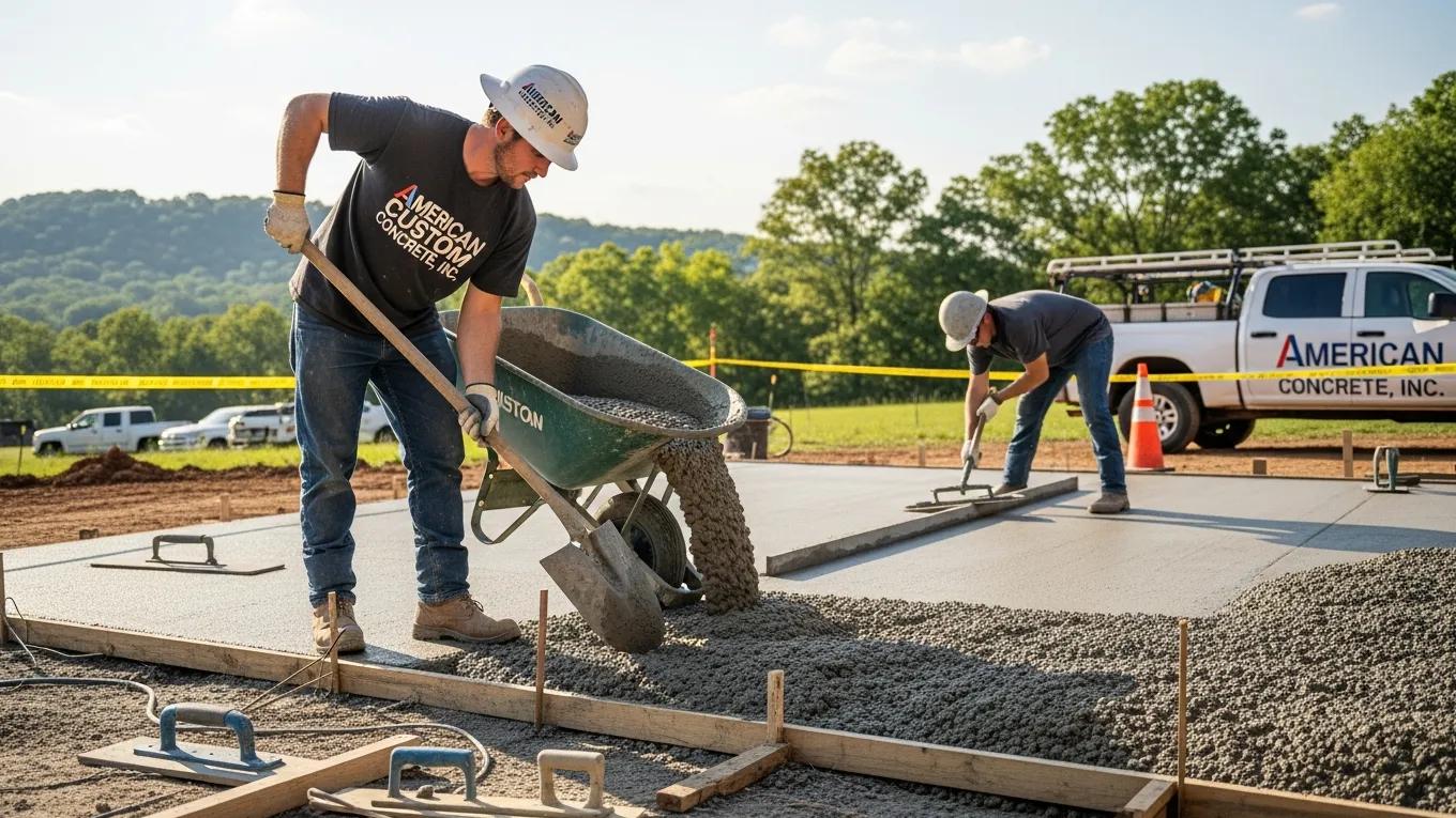 Contractor installing a concrete patio in Fredericksburg, showcasing quality craftsmanship and local expertise