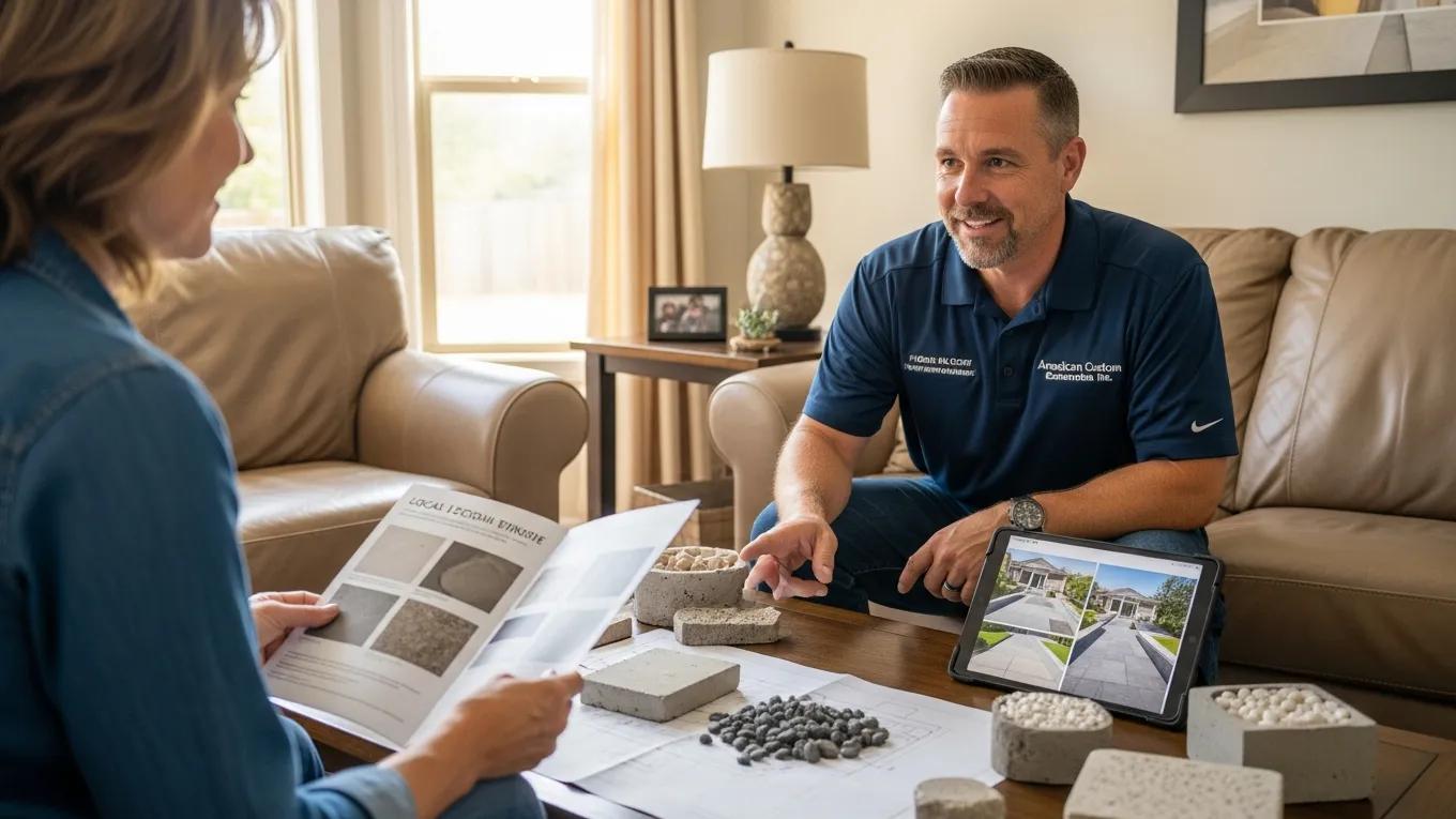 Homeowner consulting with local concrete contractor in Fredericksburg, highlighting the advantages of local expertise