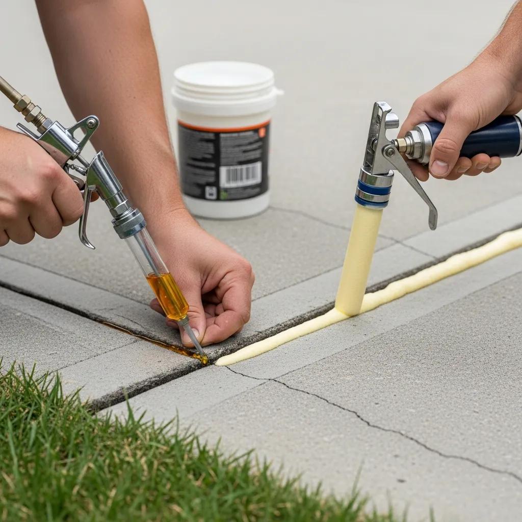 Technician using advanced sealing technologies on a concrete driveway, highlighting modern repair methods