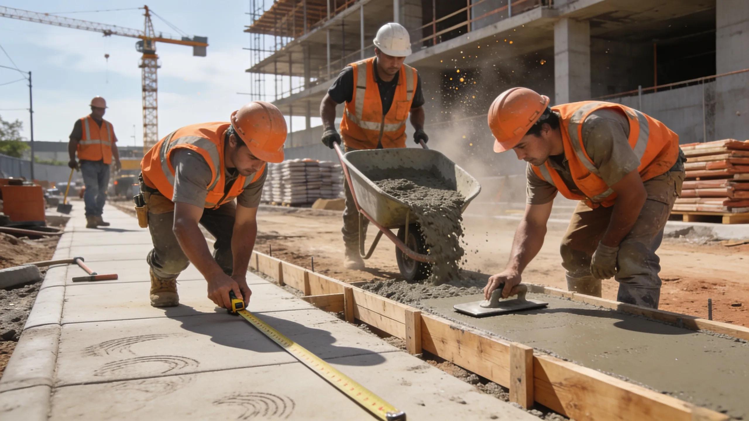 Workers installing concrete sidewalk illustrating the installation process and workmanship