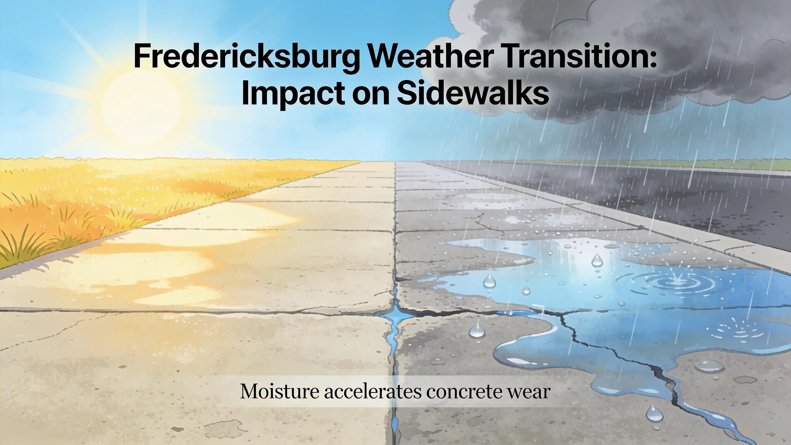 Visual representation of Fredericksburg's diverse weather affecting concrete sidewalk maintenance
