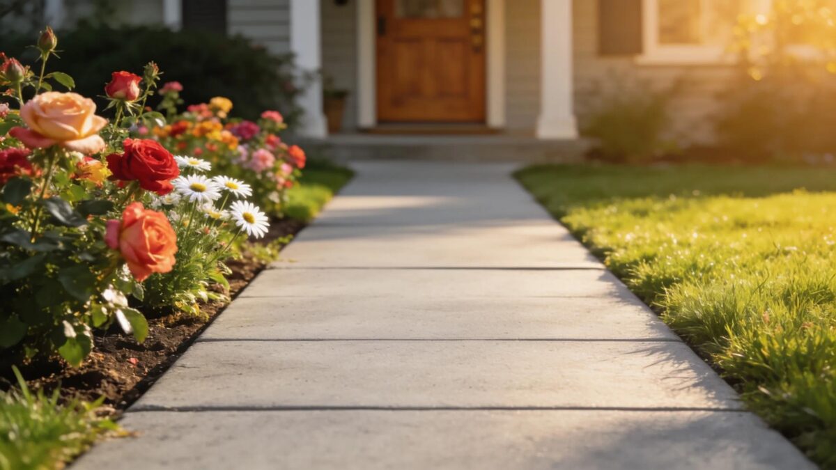 Well-maintained concrete sidewalk highlighting safety and aesthetics for homeowners