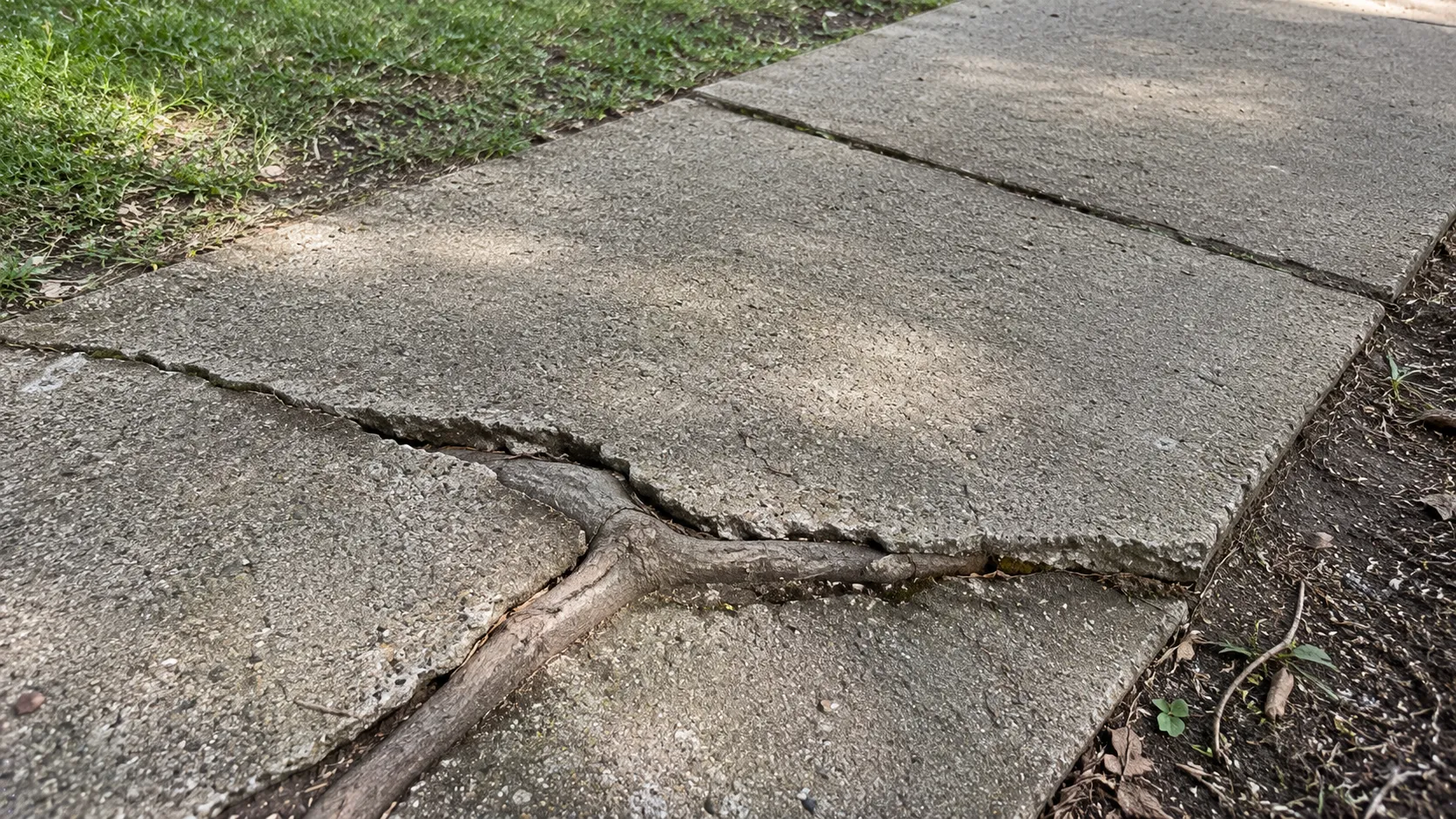 Tree roots lifting and cracking a sidewalk slab