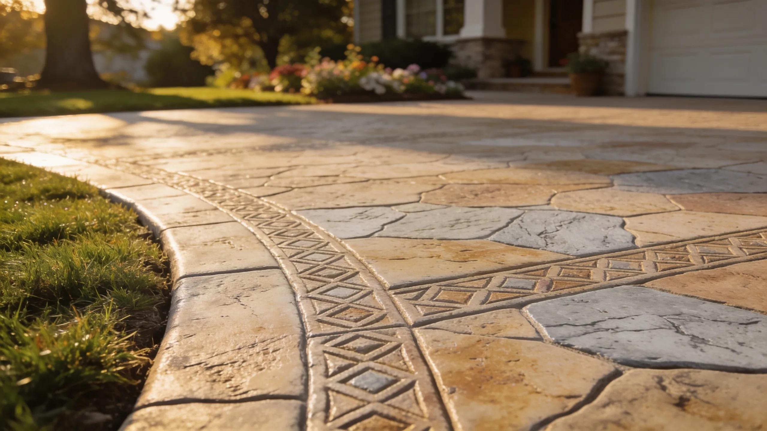 Decorative stamped concrete driveway showcasing aesthetic appeal