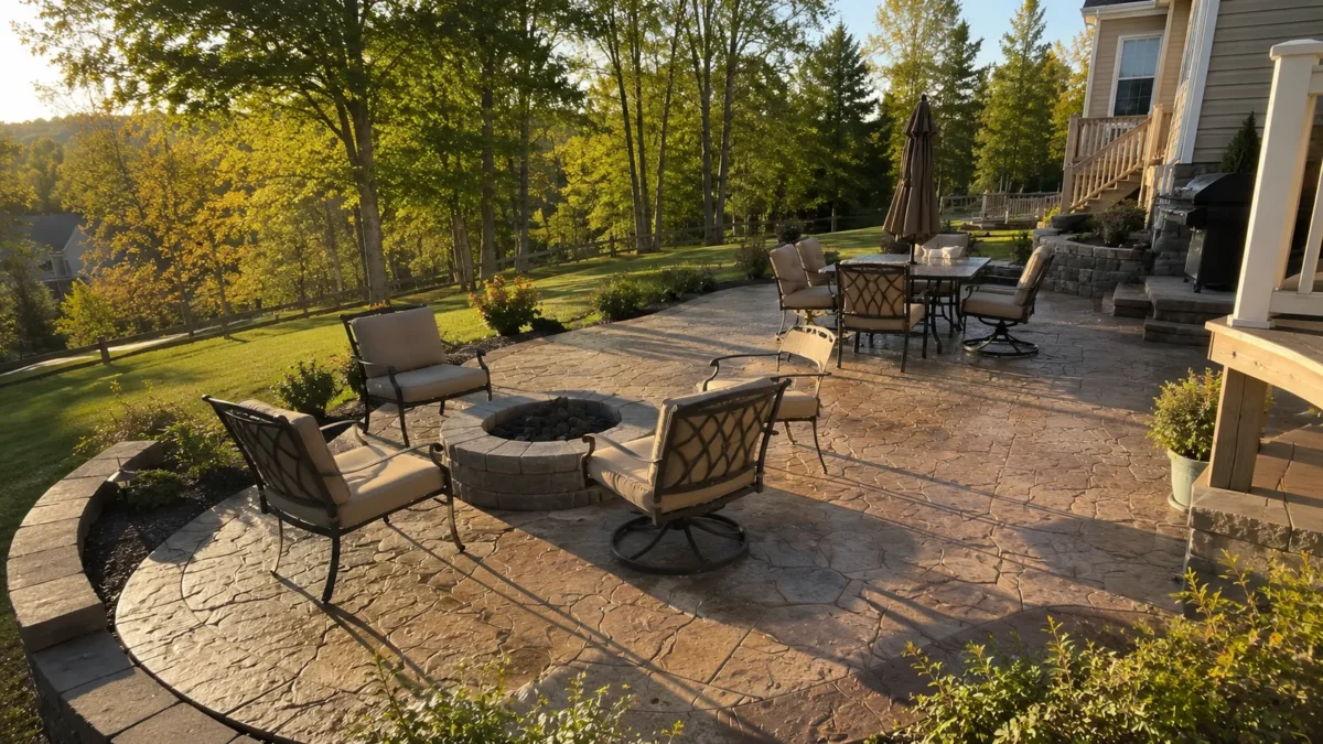 Finished concrete patio installed in a Stafford VA backyard