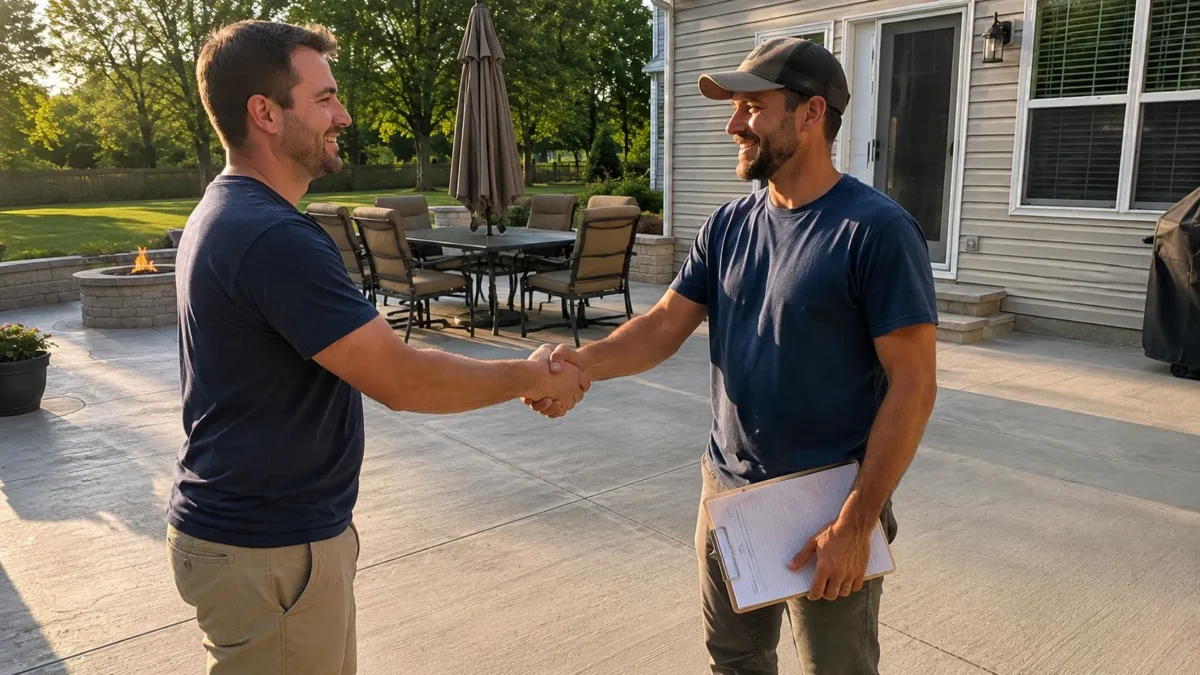 Freshly finished concrete patio by a licensed contractor