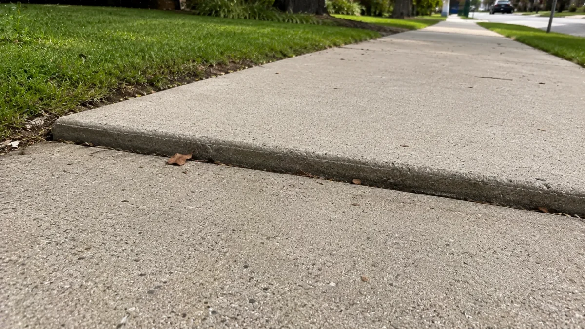 Cracked concrete sidewalk slab needing repair or replacement