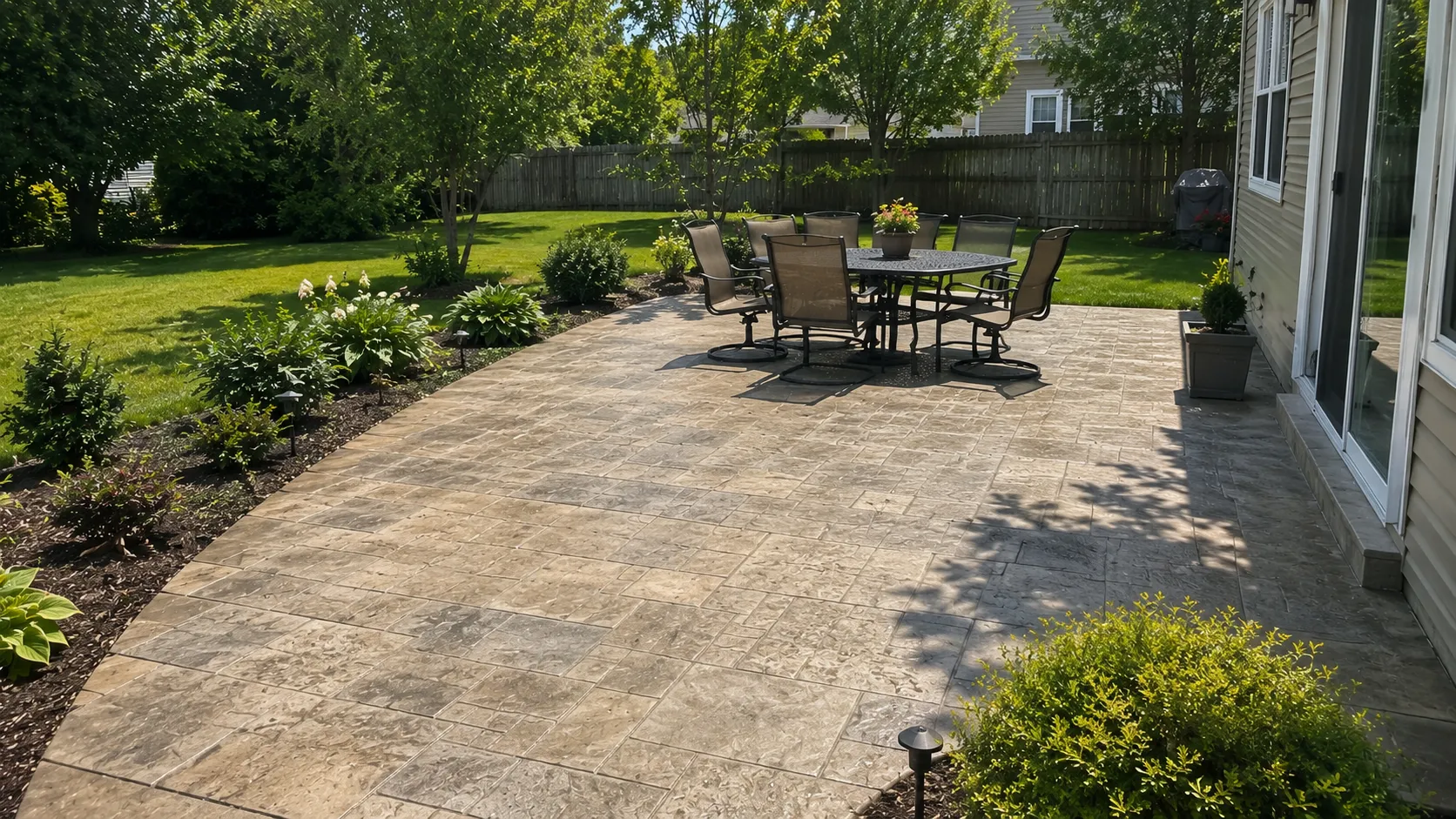 Stamped and stained concrete patio finish options compared