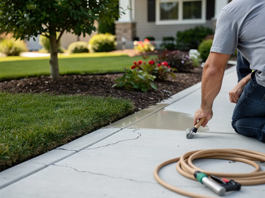 Downspout drainage directed away from a concrete sidewalk to prevent damage