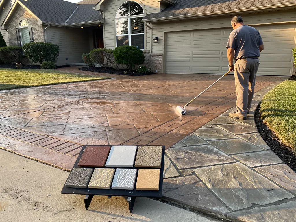 Stamped concrete driveway and patio project summary graphic