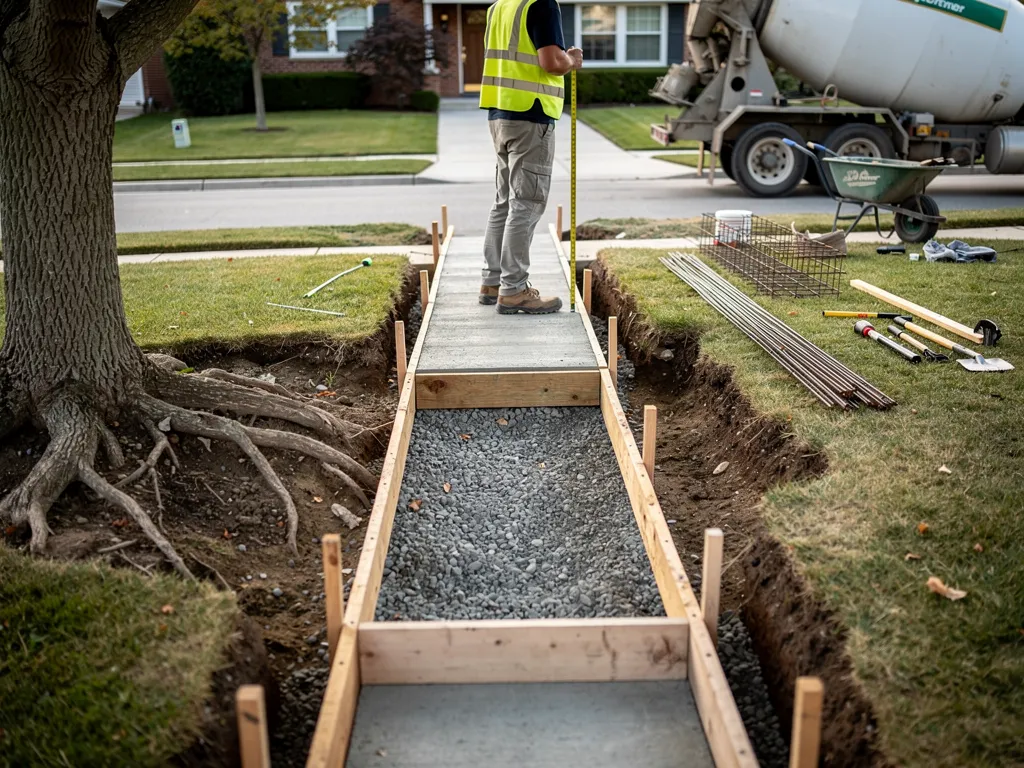 Concrete slab thickness and reinforcement mesh at a sidewalk site