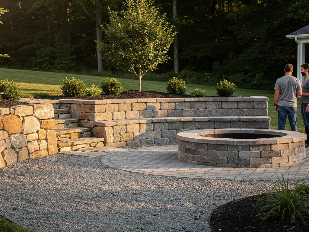Natural stone and manufactured stone retaining wall materials side by side