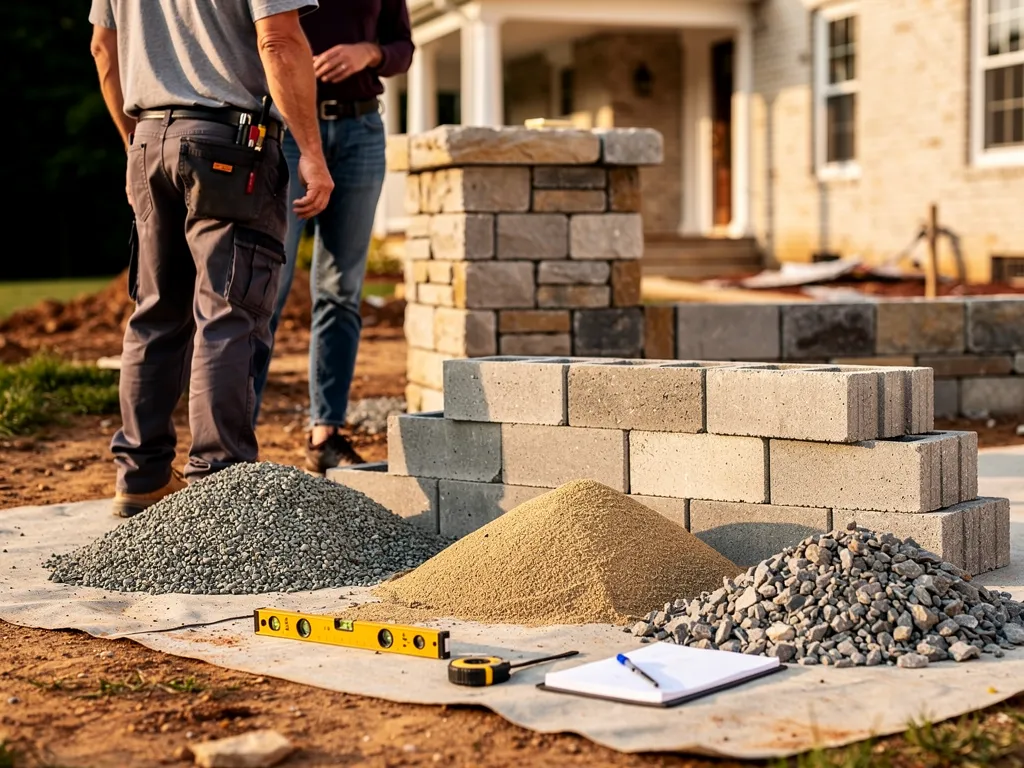 Homeowner reviewing concrete and stone material samples before a project