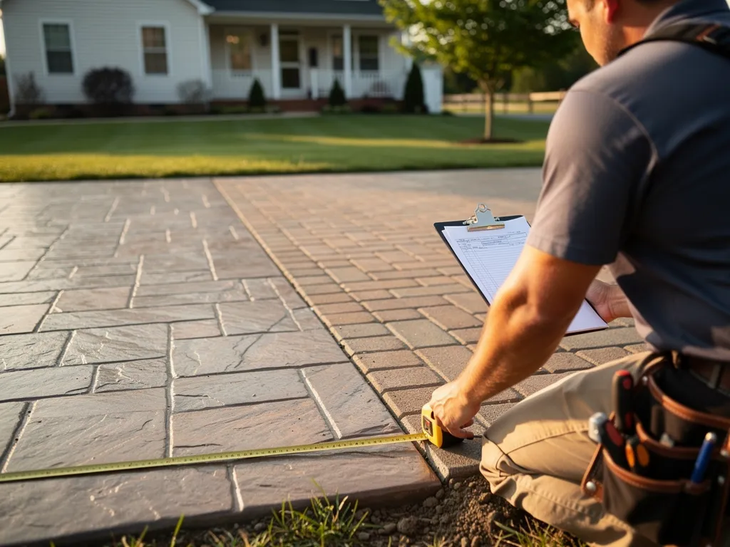 Side-by-side comparison of stamped concrete and paver patio surfaces