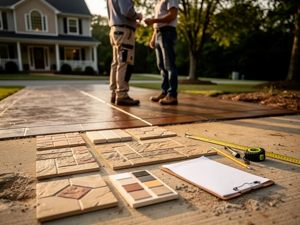 Licensed concrete contractor completing a stamped patio installation