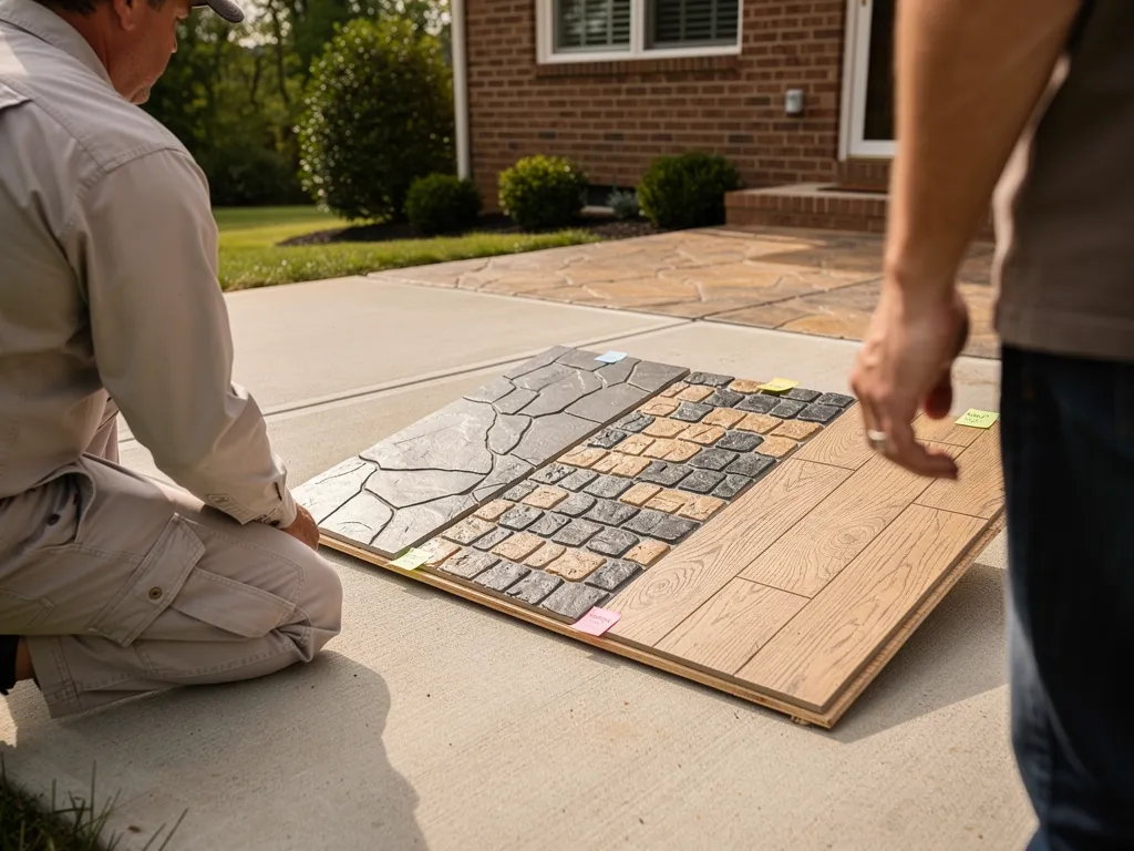 Cobblestone and ashlar slate stamped concrete pattern samples
