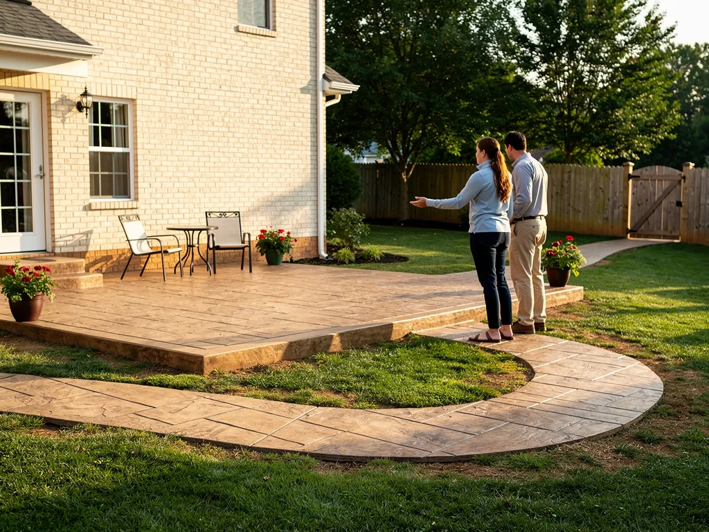 Stamped concrete patio resembling natural stone on a Virginia home