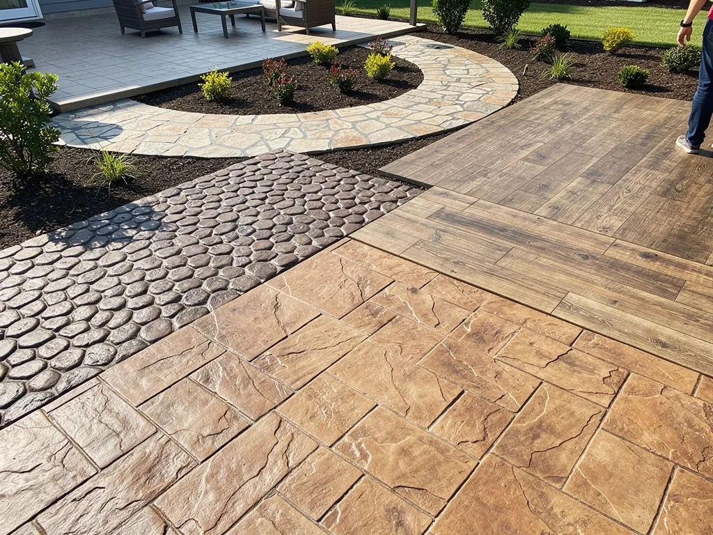 Cobblestone and ashlar slate stamped concrete pattern samples
