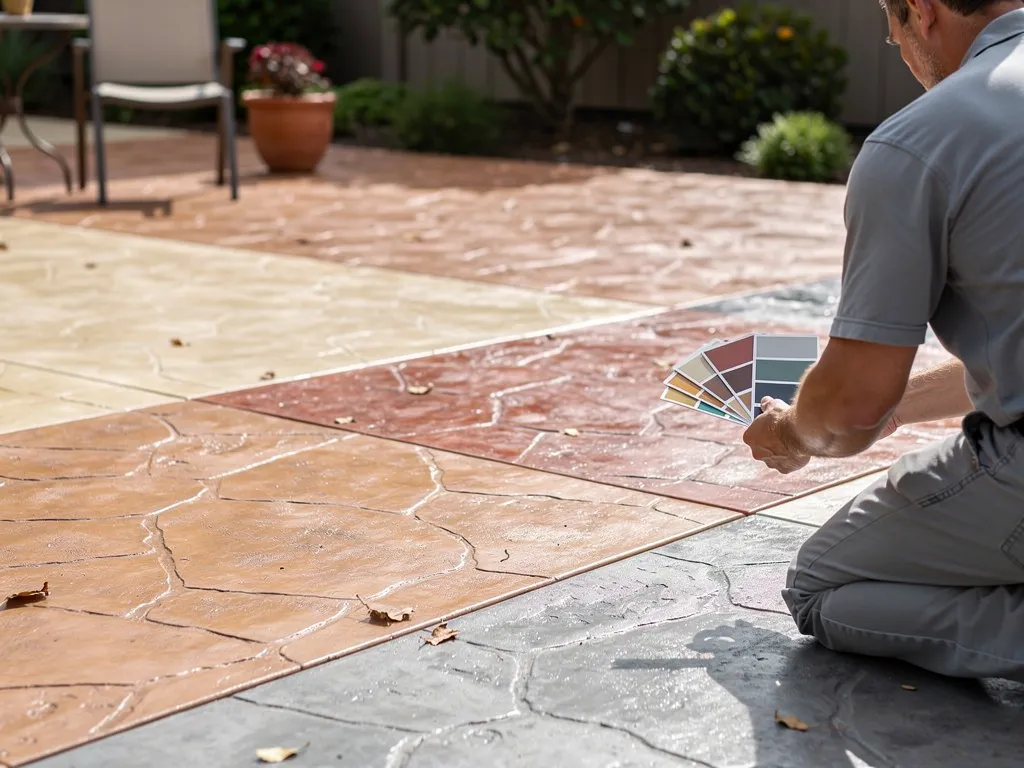 Earth-tone integral color stamped concrete surface close-up