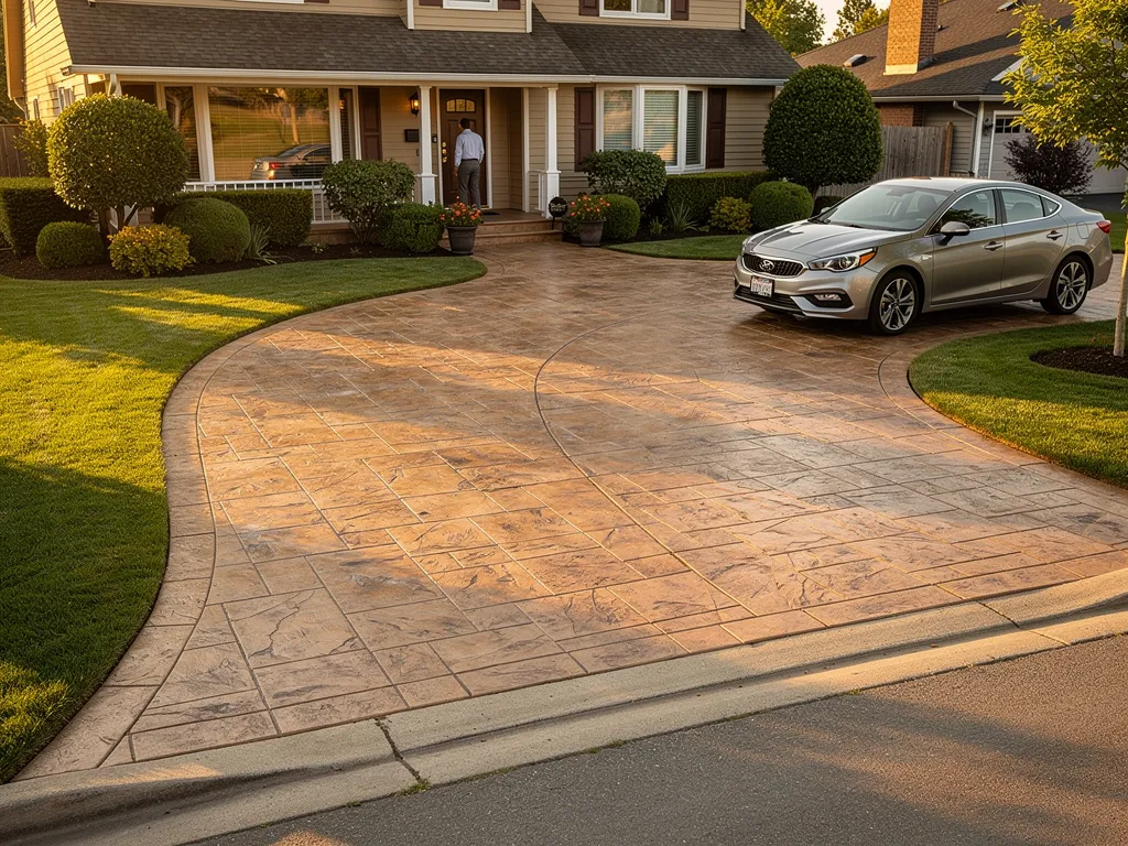 Home exterior with stamped concrete driveway boosting curb appeal
