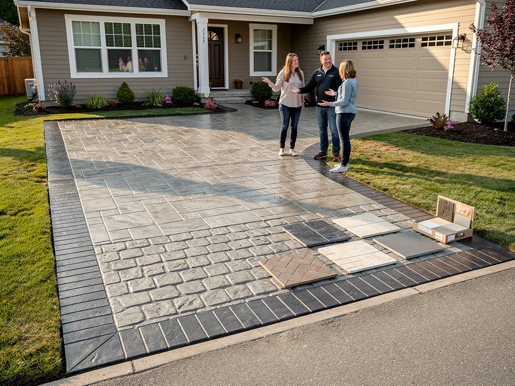 Cobblestone, brick, and flagstone stamped concrete pattern samples