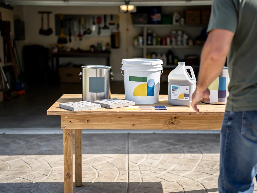 Shelves of professional-grade concrete sealer products at a supply retailer