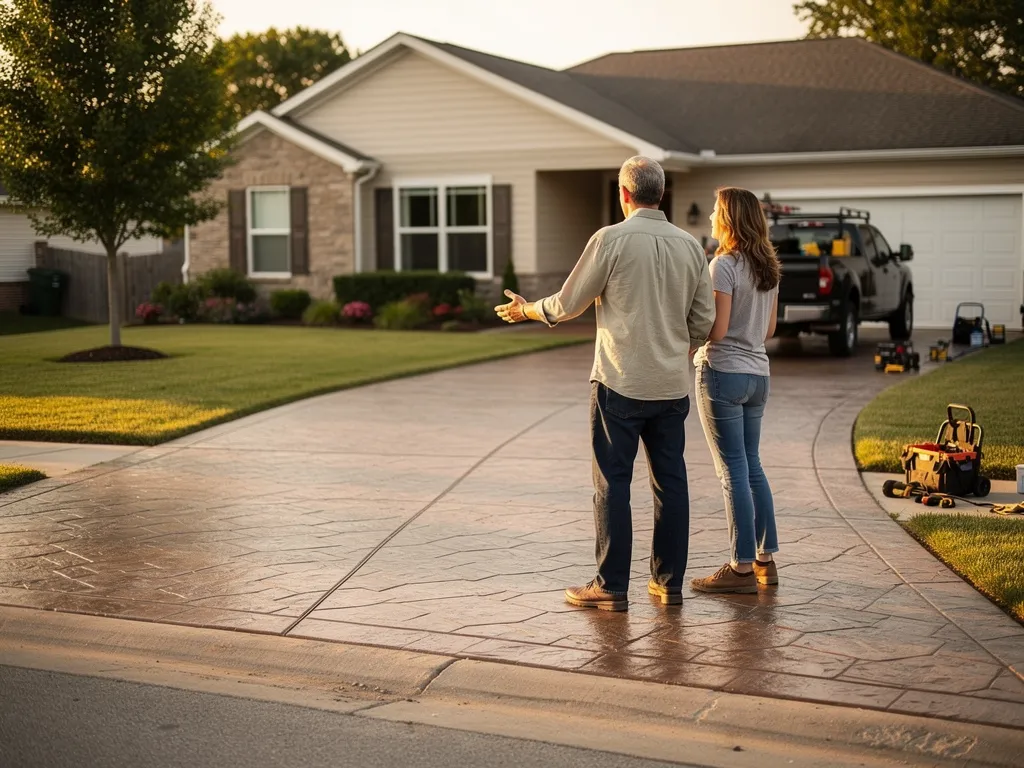Homeowner reading online reviews for a driveway contractor