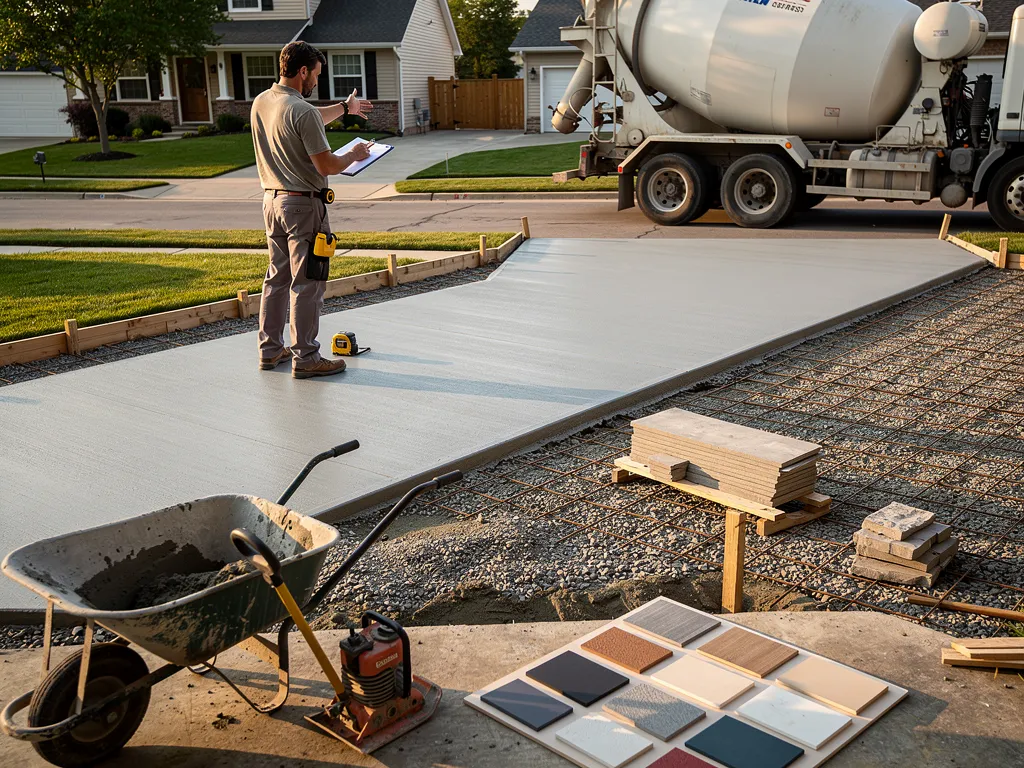 Contractor calculating driveway size and material cost estimate