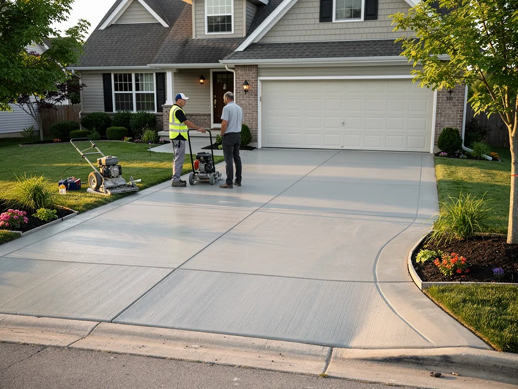 Durable stamped concrete driveway leading up to a home