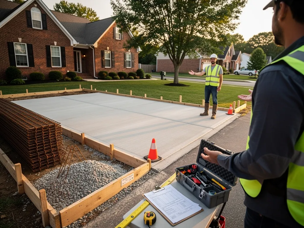 Itemized cost breakdown categories for a concrete driveway project