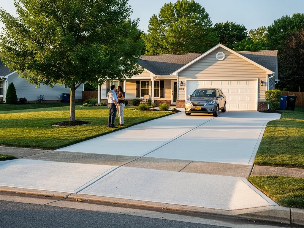 Newly poured concrete driveway leading to a Fredericksburg home
