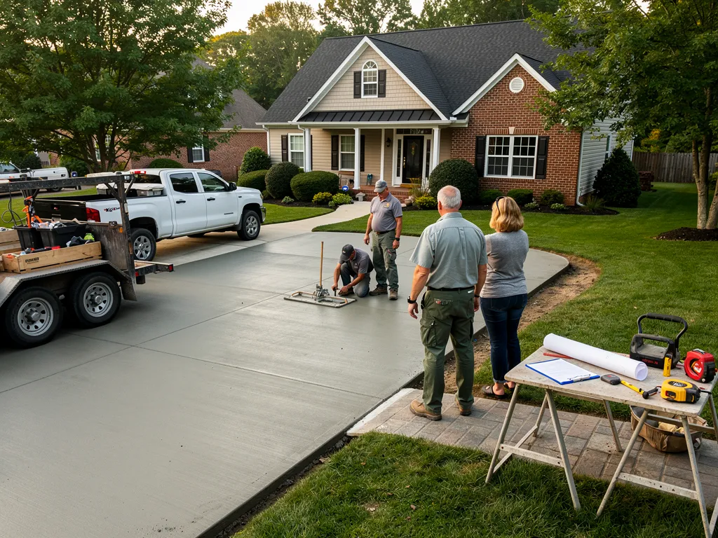 American Custom Concrete crew completing a driveway project in Stafford