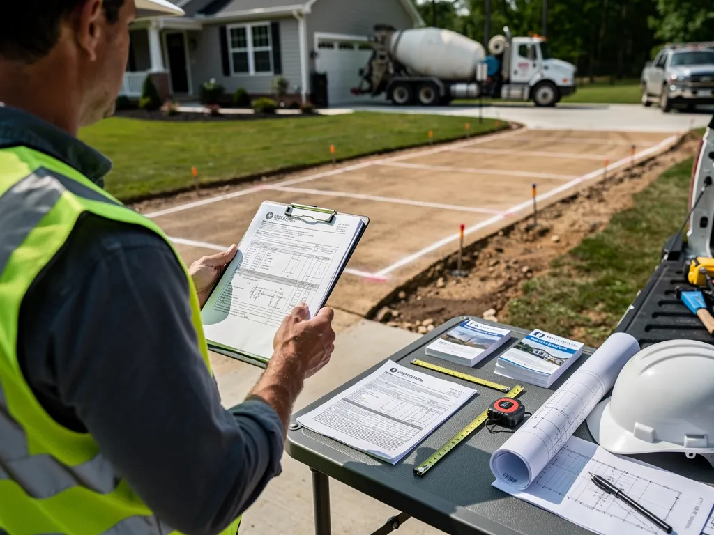 Homeowner reviewing a written driveway estimate with a contractor