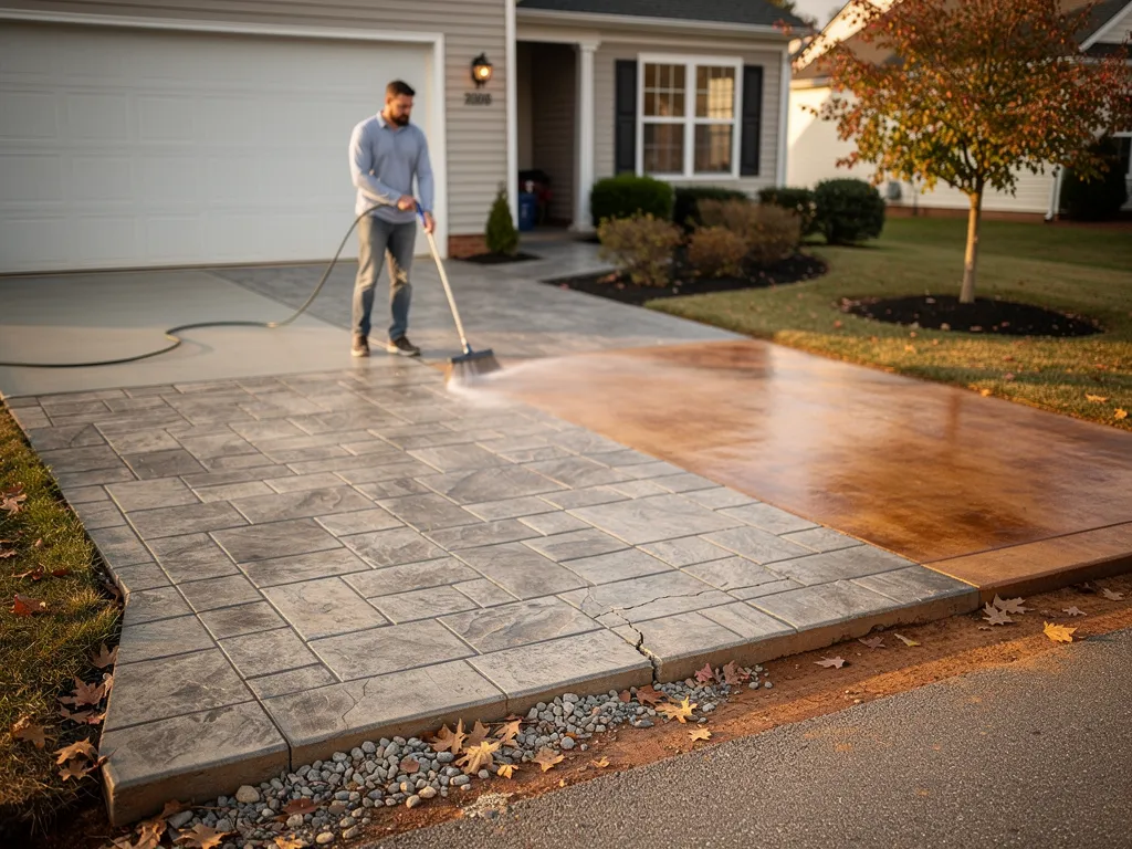 icons summarizing stamped concrete driveway options and care